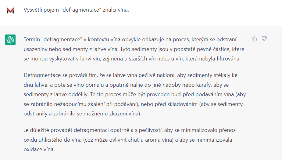 Ukázka personalizace ChatGPT: Vysvětlení problematiky s využitím vinařské terminologie